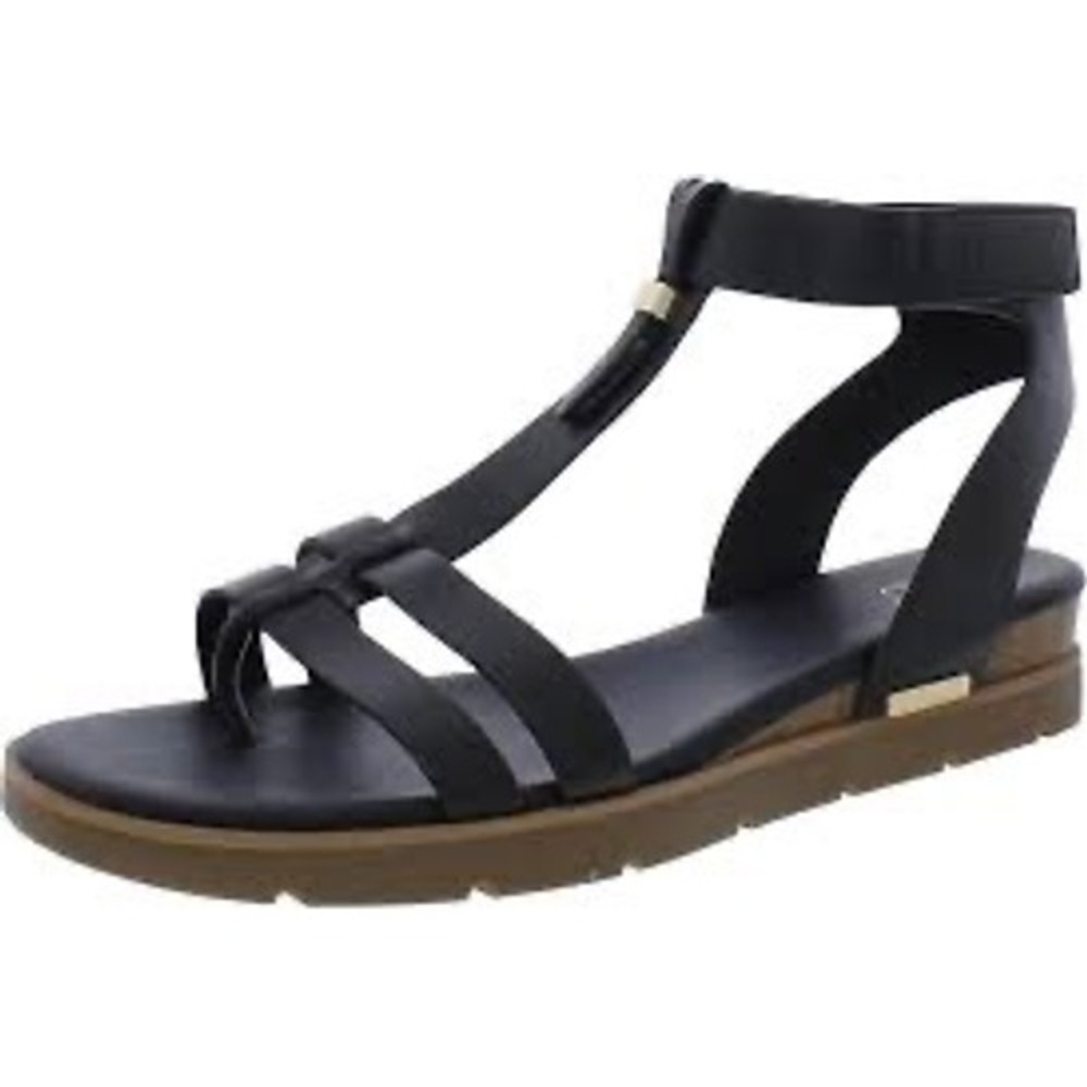 Franco Sarto Dosha Black Platform Gladiator Sandals Gold Accent Women 11M